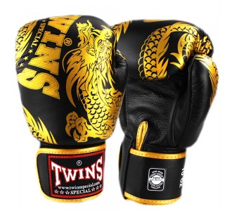 Боксерские перчатки Twins Special с рисунком (FBGV-49 black/gold)